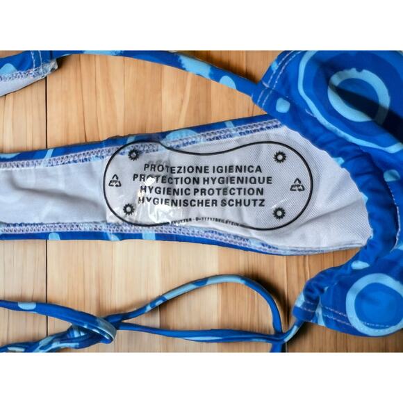 Flower Power Side Tie Bandeau Halter Cheeky Bikini in Blue SMALL - Picture 7 of 7